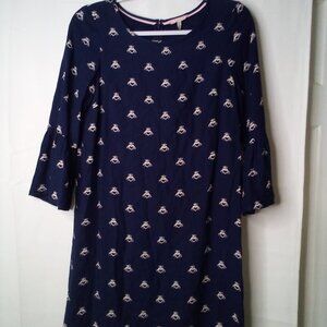 Joules Dress Women 2 Half Bell Sleeve Gardenia Bees With Heart Blue White